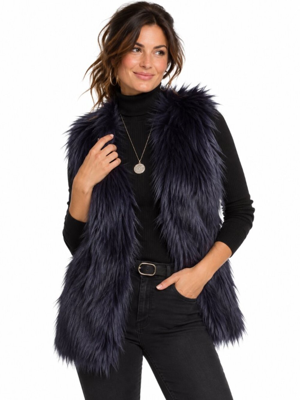 Romeo & Juliet Couture Plum Purple Faux Fur Vest Boho Festival Layering